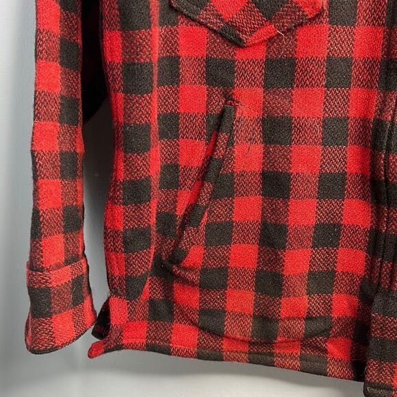 Johnson Woolen Mills Vintage Red Black Buffalo Check Wool Hunting Coat Jacket S - Picture 4 of 10